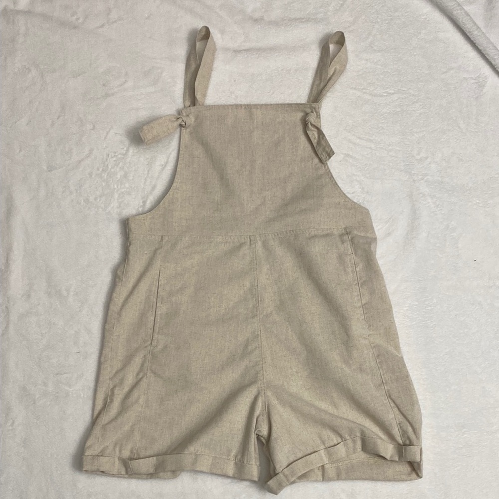 Tan Bib-Front Jumpsuit with Adjustable Straps